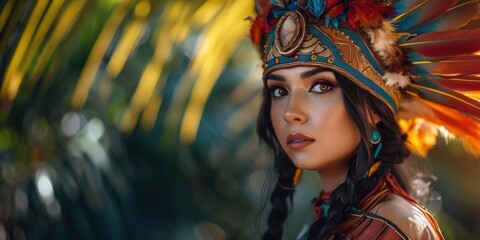 Beautiful woman in the goddess maya civilization beauty style background, ai generated