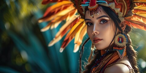 Beautiful woman in the goddess maya civilization beauty style background, ai generated