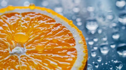 Poster - A close up of an orange with water droplets on it