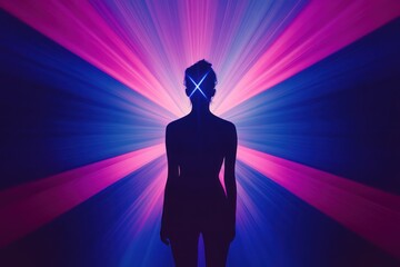 Wall Mural - Silhouette of a Woman with Neon Light on her Forehead