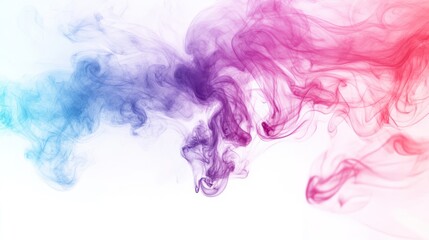 Wall Mural - abstract colorful smoke swirls in vibrant hues of blue, purple, and pink against a white background.