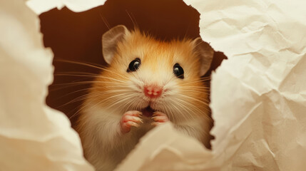 Wall Mural - A hamster is peeking out from behind a piece of paper