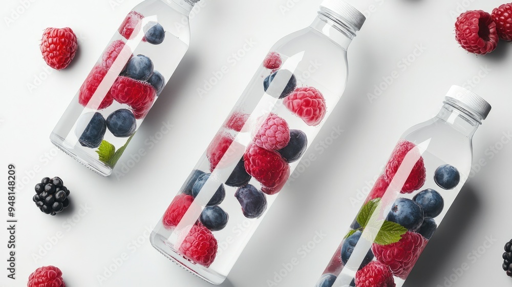 Minimalist packaging design for a berry-infused water, featuring a ...