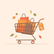 © Alrika  - Shopping cart full of shopping bags and boxes with a falling autumn leaves around. Autumn sale banner. Flat vector illustration