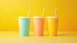 © RINLADA - Paper cups with sleek, modern design, holding refreshing cold beverages, positioned against a bright, minimalist background, highlighting their use for on-the-go enjoyment.