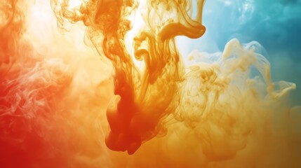 Wall Mural - Abstract colorful smoke swirls in vibrant shades of orange and blue, creating a dynamic and artistic atmosphere.