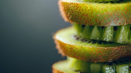 Poster - Kiwi fruit slices stacked together displaying the contrast between skin and flesh