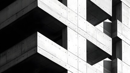 Canvas Print - Minimalist Concrete Highrise with Dramatic Shadows Showcasing Modern Urban Development