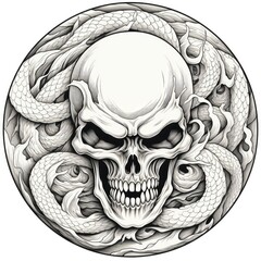 Skull on snake background.