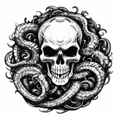 Skull on snake background.