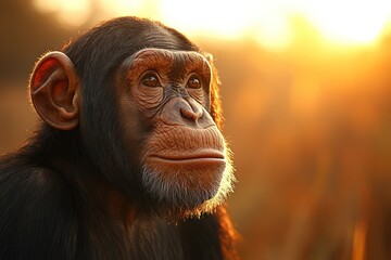 Canvas Print - Chimpanzee Portrait at Sunset