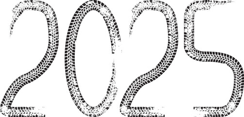 Aufkleber - Tire Tracks . New year 2025 Car tread silhouette.