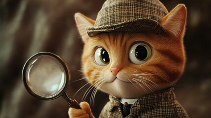 A cartoon cat dressed as a detective, with a magnifying glass and a deerstalker hat.