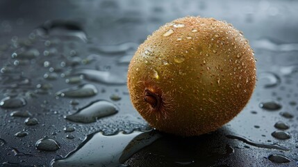 Poster - Whole kiwi fruit with water droplets showcasing freshness and natural look