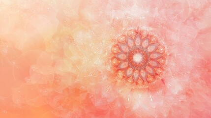 Dreamy mandala on a peach fuzz gradient base. Translucent mandala mesh design. Floral mandala. Pastel Yoga template. Round mandala and gradient background.