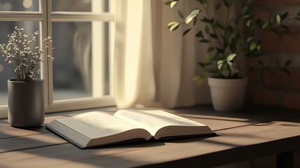 Canvas Print - Open Book on a Windowsill