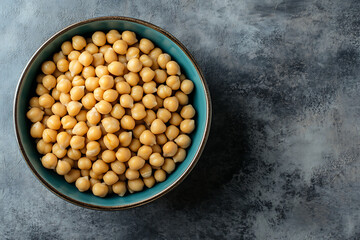 A bowl filled with chickpeas on a textured surface.