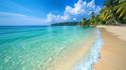 Wall Mural - Beautiful tropical island beach, summer nature scene beach, blue sky and palm trees - Koh Kood