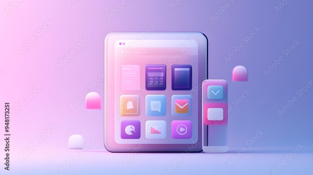 Minimalist UI Design with Flat Icons and Soft Gradients for Digital ...