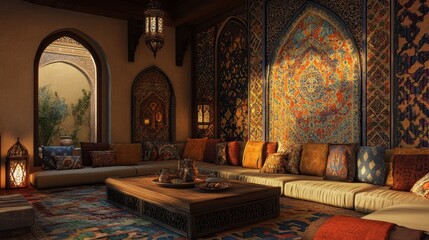 Canvas Print - Traditional Moroccan Living Room with Intricate Details