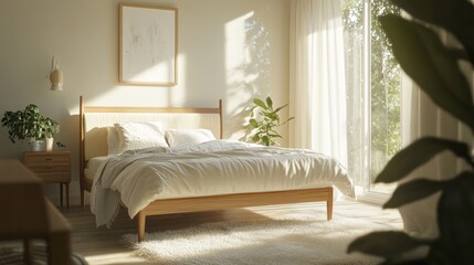 Canvas Print - Modern Minimalist Bedroom with Natural Light