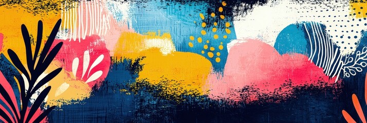 Leinwandbilder - This dynamic artwork displays an array of colorful shapes and patterns, blending vibrant hues with fluid designs, creating an engaging visual experience