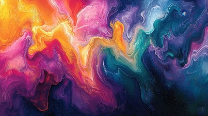 Canvas Print - This striking abstract artwork features a dynamic mix of swirling colors, including bright oranges, deep blues, and rich purples, creating a captivating visual experience