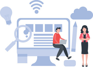Boy and girl working on website.