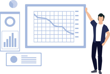 Canvas Print - The boy is looking at the progress of the graph.