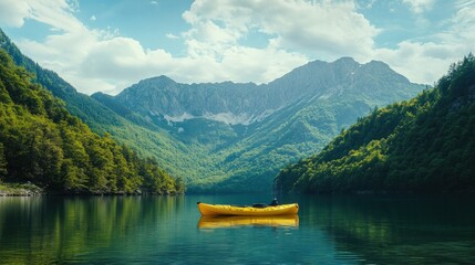 Sticker - Serene Mountain Lake with Kayak