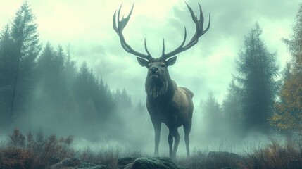 Canvas Print - Majestic Stag in Misty Forest