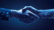 © Sahraya - A business network concept illustration featuring two professionals shaking hands. The handshake symbolizes partnership and teamwork. Surrounding the handshake are interconnected lines and nodes, repr