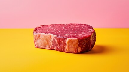 Perfectly Cut and Displayed Raw Steak on Vibrant Backdrop