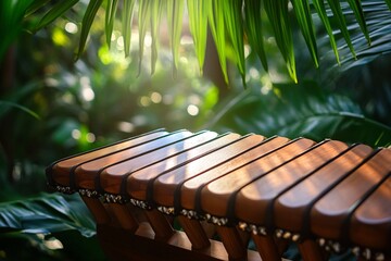 Wooden Musical Instrument in Lush Green Foliage