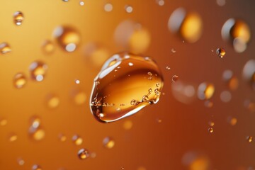 Wall Mural - a stunning macro image beautifully showcasing sparkling water droplets against a soft amber backdrop