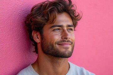 handsome hispanic man in casual attire with confident smile and relaxed side profile pose