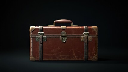 Canvas Print - Vintage Leather Suitcase on a Black Background