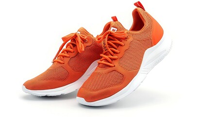 Wall Mural - pair of orange sneakers isolated on white background