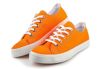 Wall Mural - pair of orange sneakers isolated on white background
