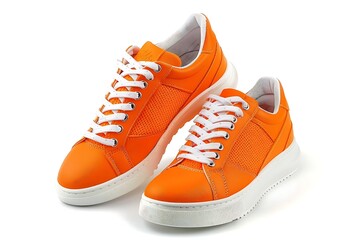 Wall Mural - pair of orange sneakers isolated on white background