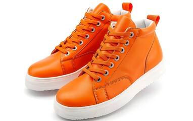 Wall Mural - pair of orange sneakers isolated on white background