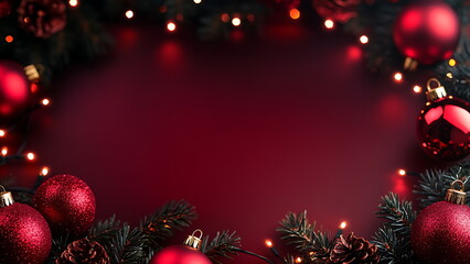 Red Christmas ornaments isolated on red background