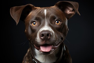 Adorable brown and white base dog smiling and giving about five isolated in whit, generative IA