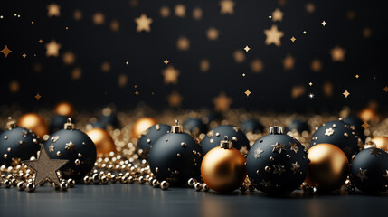 Christmas background with golden and black balls