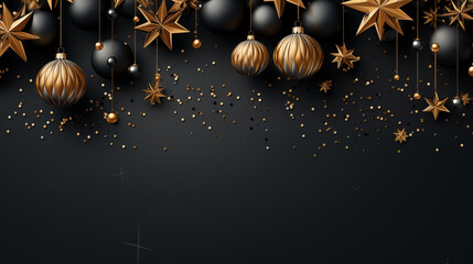 Wall Mural - Christmas background with golden and black balls