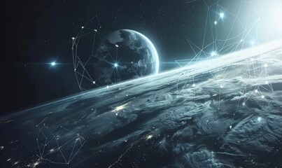 Wall Mural - global telecommunications network and cryptocurrency