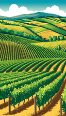 Poster - vineyard rows stretching across rolling hills background art design backdrop