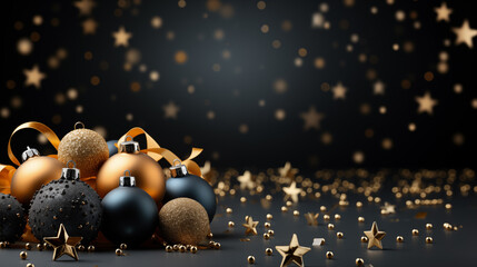 Wall Mural - Christmas background with golden and black balls