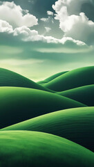 Wall Mural - rolling green hills under a cloudy sky background art design backdrop