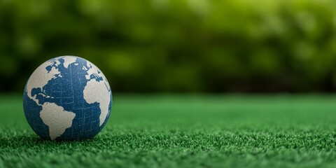 Wall Mural - earth globe on green grass, symbol of sustainability, eco-friendly living, carbon footprint reductio
